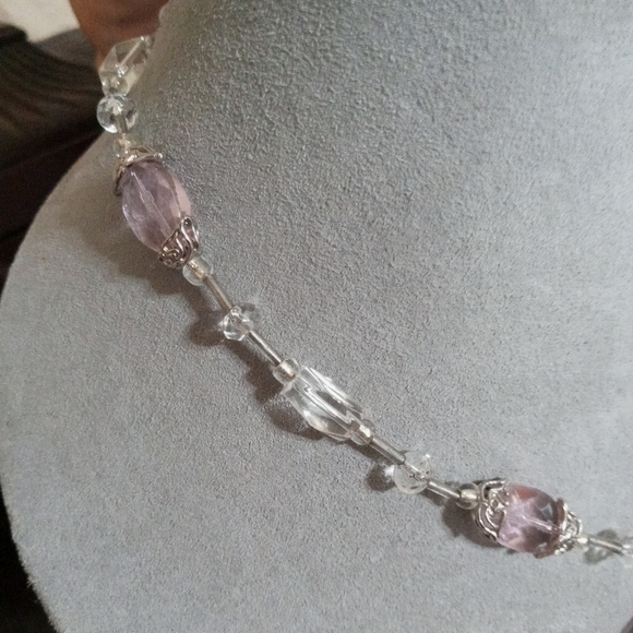 Very Vintage Sterling Silver Glass Beaded Necklace - Picture 3 of 7
